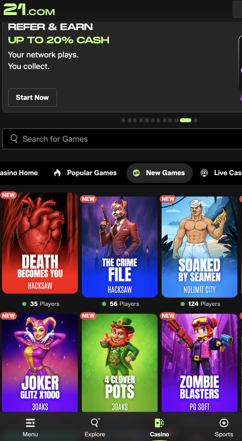 21 com casino mobil Mobile Ansicht des 21 com casino im Smartphone-Browser
