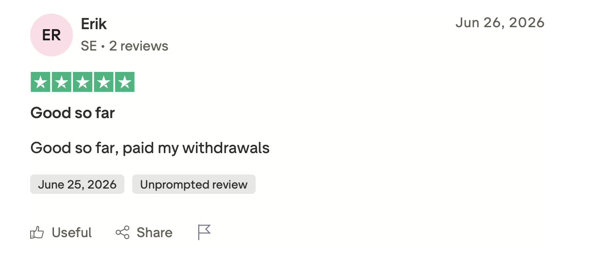 Positive Trustpilot-Bewertung über ausgezahlte Gewinne im 21 com casino